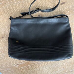 Etienne Aigner Black Leather Shoulder Bag with Gold Logo Accent